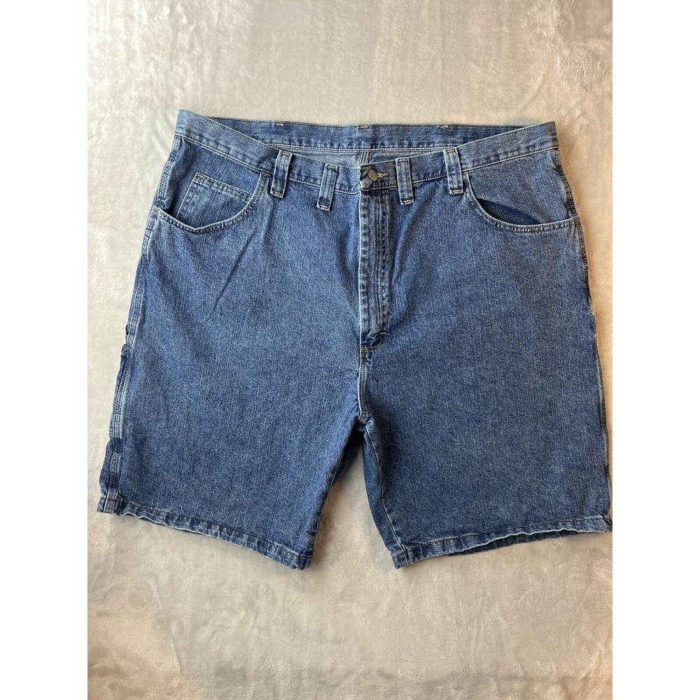 Wrangler Carpenter Shorts Men 44 Blue Denim Workwear Hammer Loop 10.5" Inseam